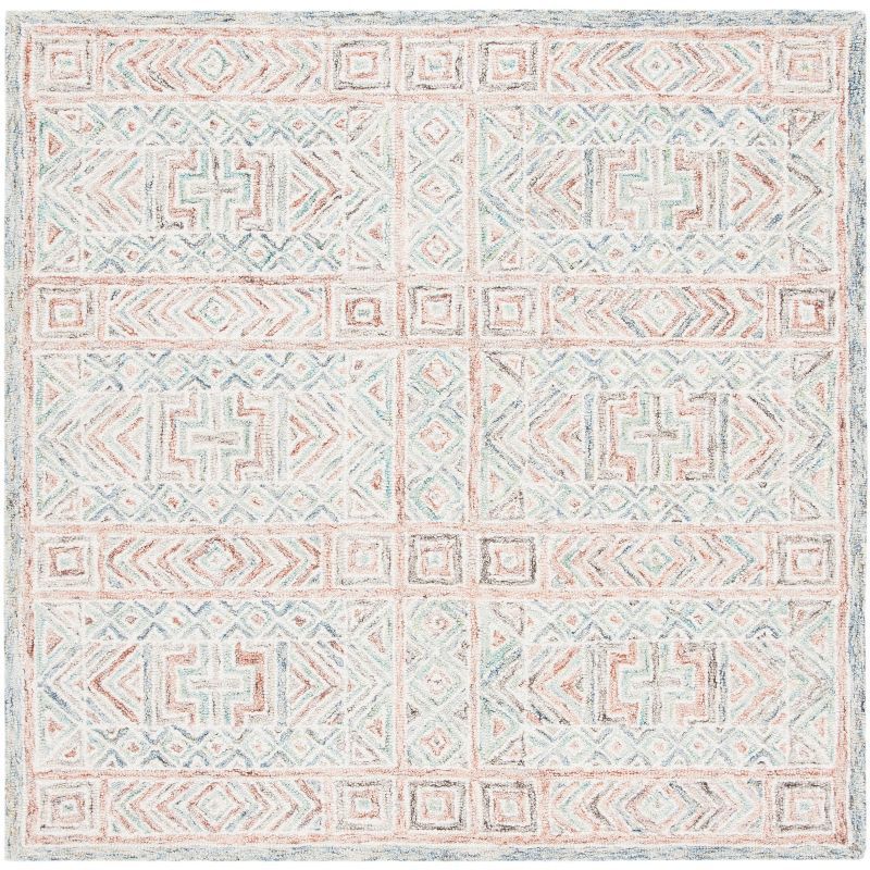 Micro-Loop Blue and Green Hand-Tufted Wool Square Area Rug