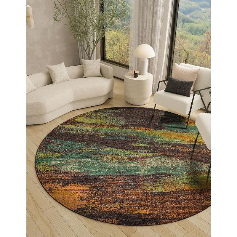 Vibrant Abstract Sevilla 8' Round Multicolor Synthetic Rug