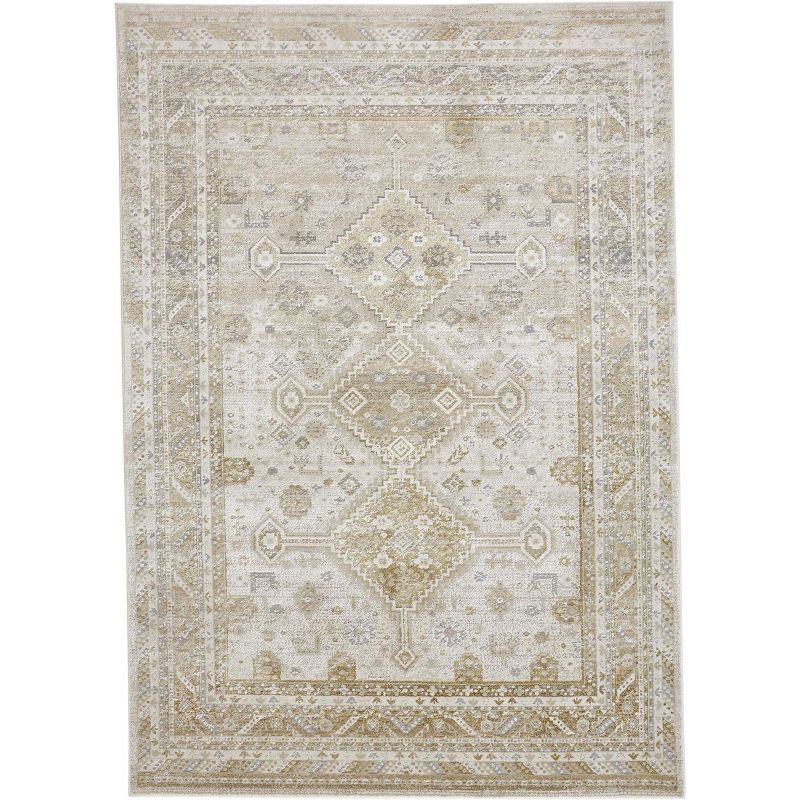 Aura Gold and Ivory Rectangular Synthetic Area Rug