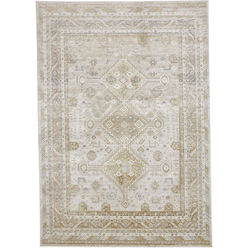 Aura Gold and Ivory Rectangular Synthetic Area Rug 6.7x9.6