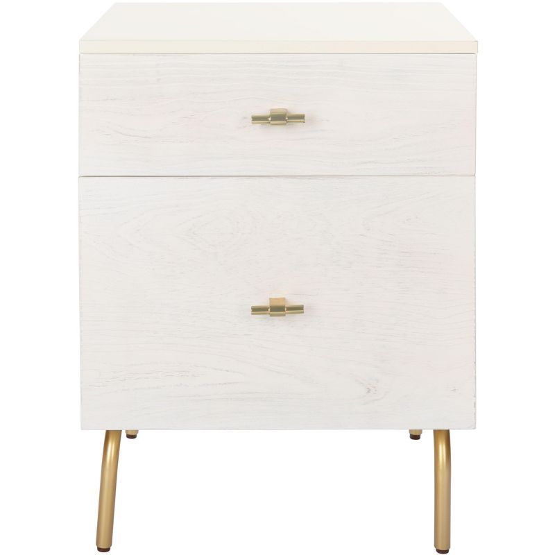 Genevieve Cream Mahogany 2-Drawer Nightstand with Gold Metal Legs