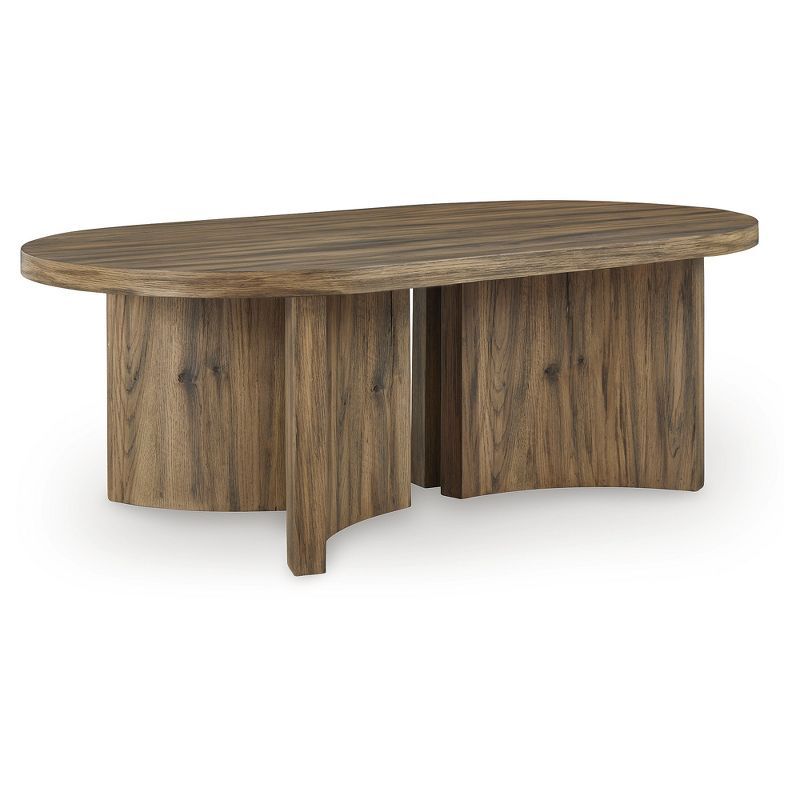 Oval Warm Brown Wood Lift-Top Coffee Table