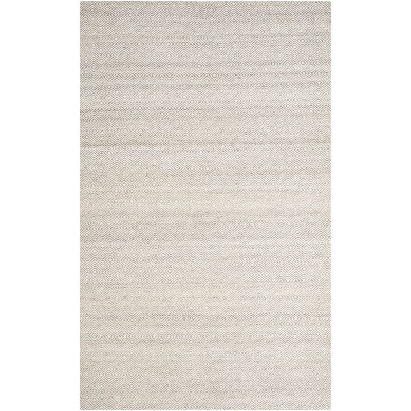 Ivory and Graphite Handwoven Wool Kilim Area Rug 5' x 8'