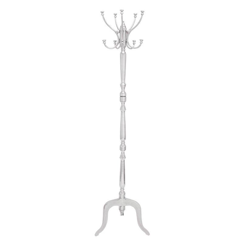 Silver Aluminum Freestanding Coat Rack with Hooks