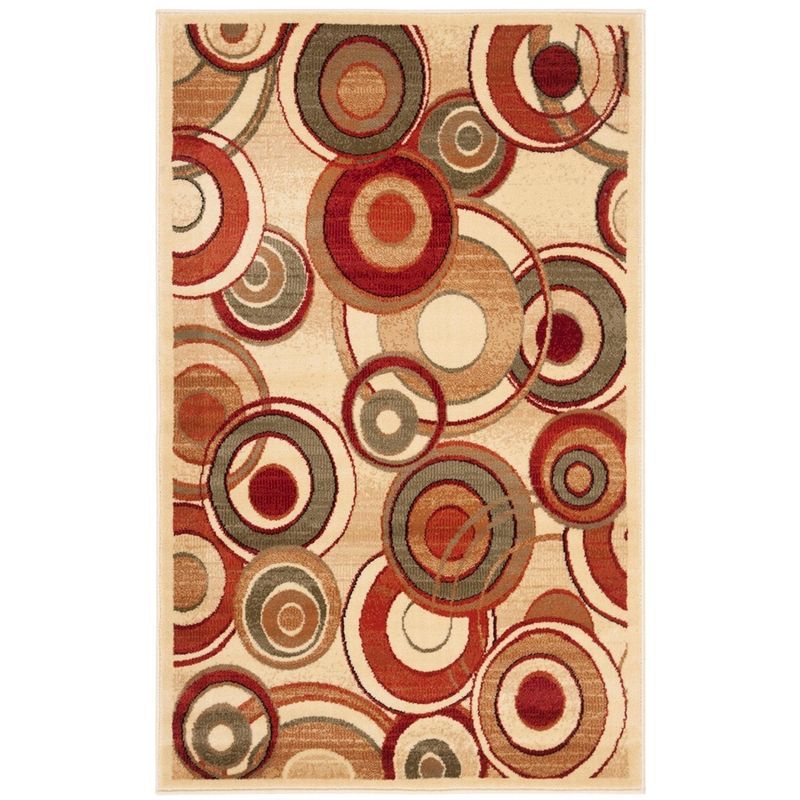 Ivory and Multicolor Geometric Circles Rectangular Area Rug