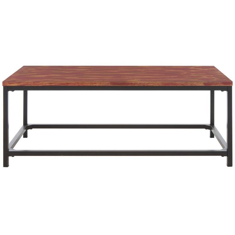 Distressed Maroon Walnut Wood and Metal Rectangular Cocktail Table