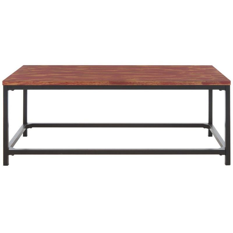 Distressed Maroon Walnut Wood and Metal Rectangular Cocktail Table