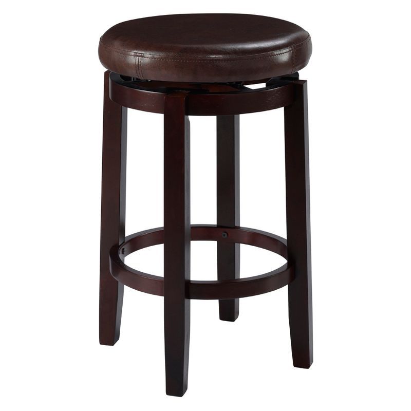 Elegant Maya 24" Brown Swivel Backless Wooden Counter Stool