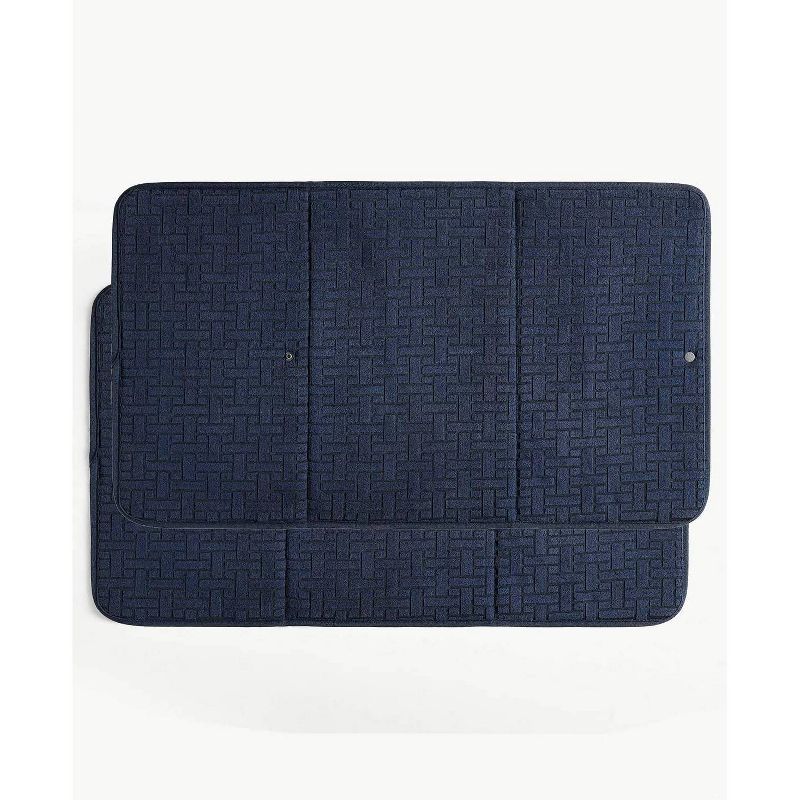 Navy Blue Jacquard Woven Polyester Dish Drying Mats, Set of 2