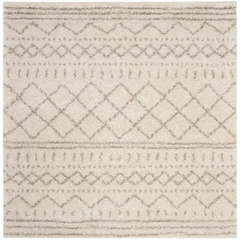 Ivory and Beige Square Shag Area Rug 6'7"