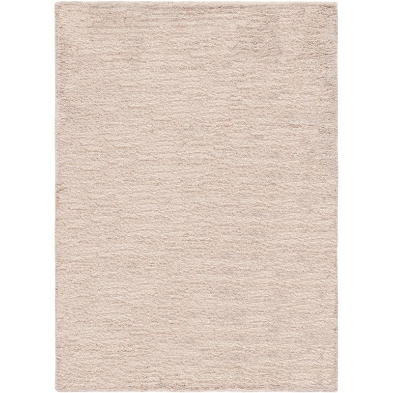 Beige Hand-Tufted Wool Shag Area Rug 8' x 10'