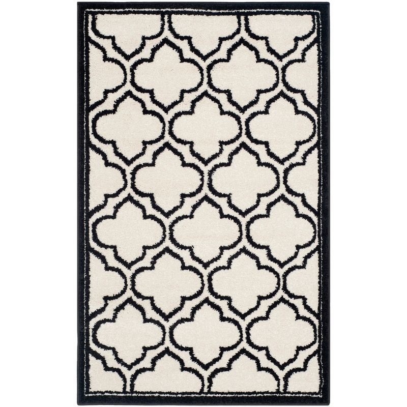 Anthracite Ivory Hand-Knotted 30" Rectangular Synthetic Area Rug