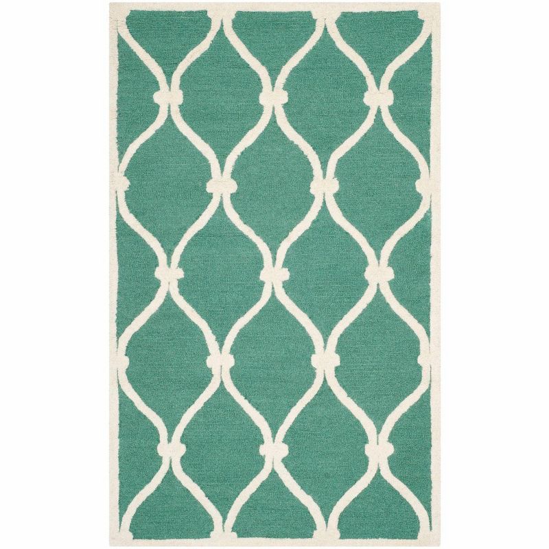 Teal and Ivory Hand-Tufted Wool Area Rug, 3' x 5'