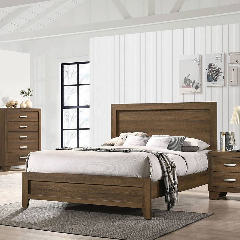 Miquell King Oak Wood Upholstered Storage Bed