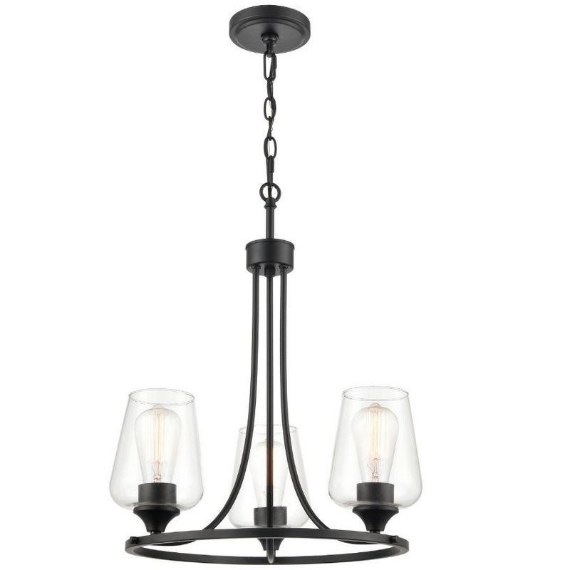 Matte Black Mini 3-Light Chandelier with Clear Glass Shades