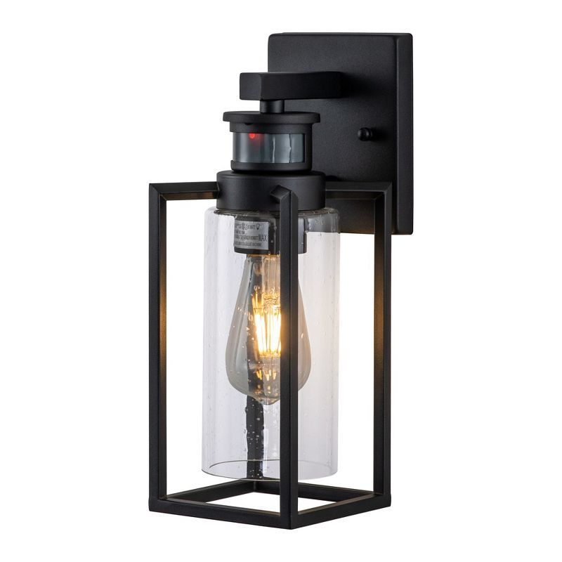 Matte Black Motion Sensor Outdoor Wall Lantern with Clear Glass