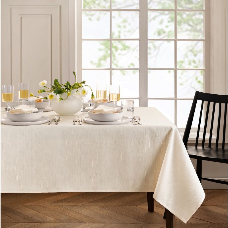 Ivory Textured Polyester Rectangular Tablecloth 52" x 70"