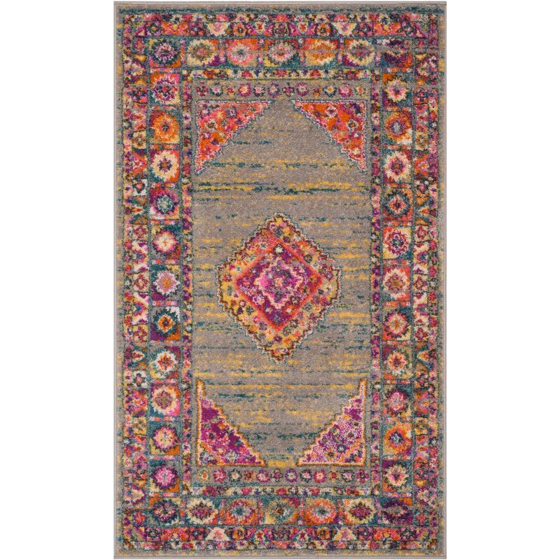 Reversible Light Grey and Fuchsia Synthetic Area Rug, 3' x 5'