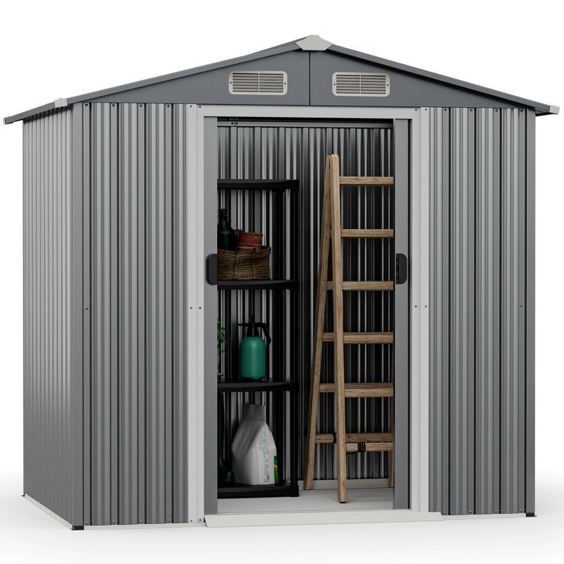 Metal Gray 6' x 4' Outdoor Storage Shed with Sliding Doors