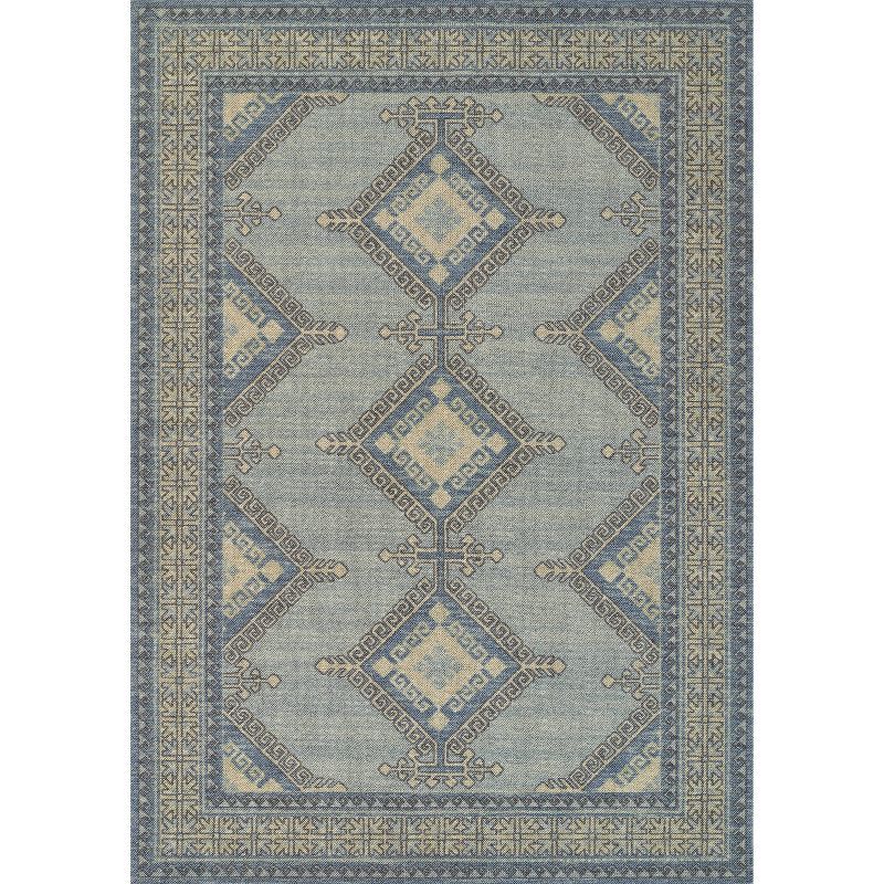Blue Wool and Nylon Medallion Rectangular Area Rug