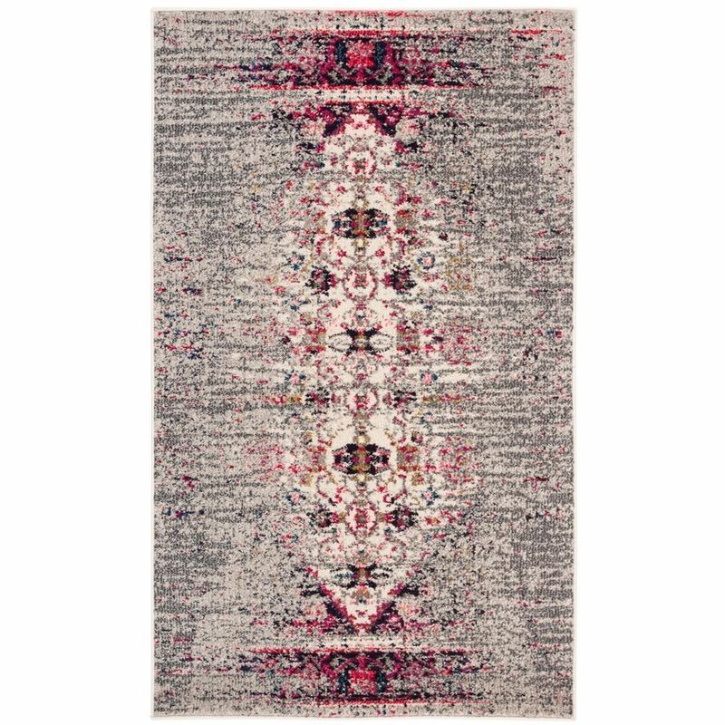 Reversible Grey/Ivory Synthetic Area Rug 3' x 5'