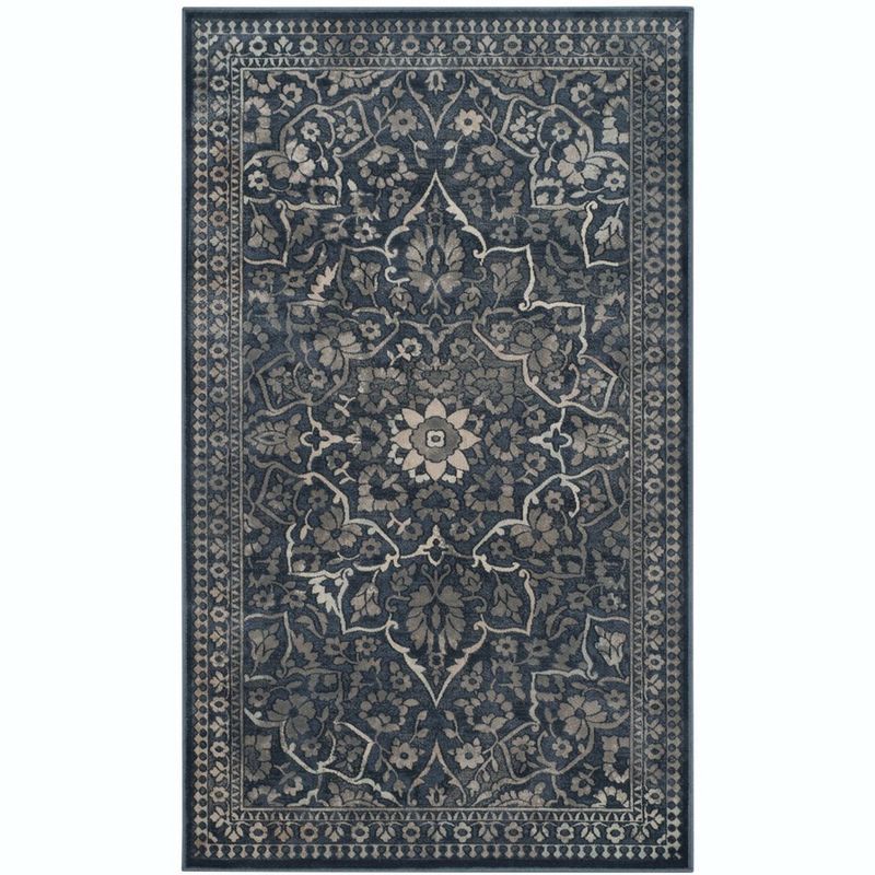 Elegant Vintage-Inspired Blue and Light Grey Viscose Area Rug - 3'3" x 5'7"