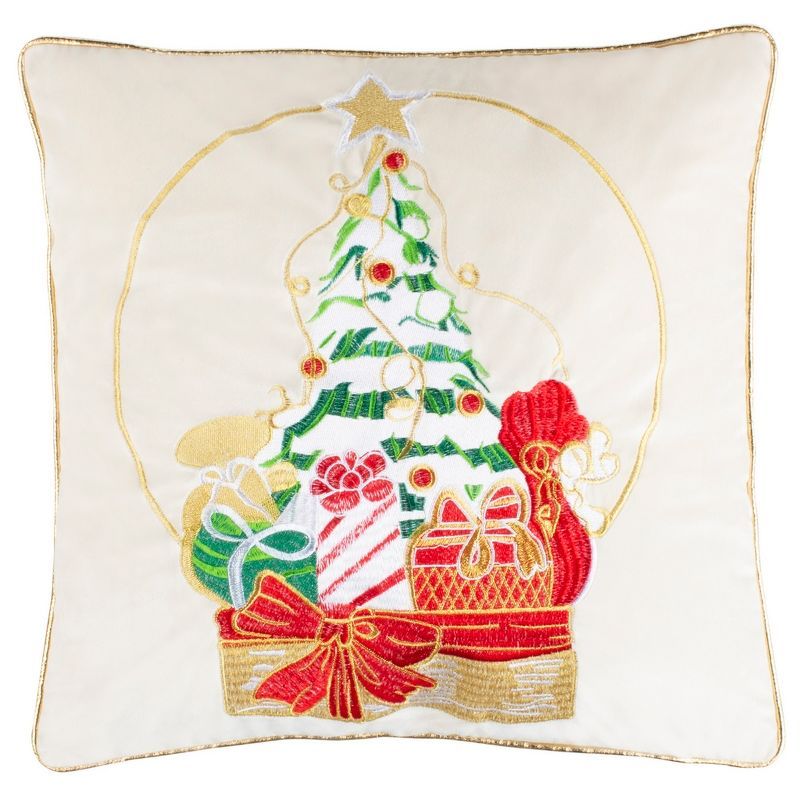 Beige and Red Christmas Tree Decorative Pillow 18" x 18"