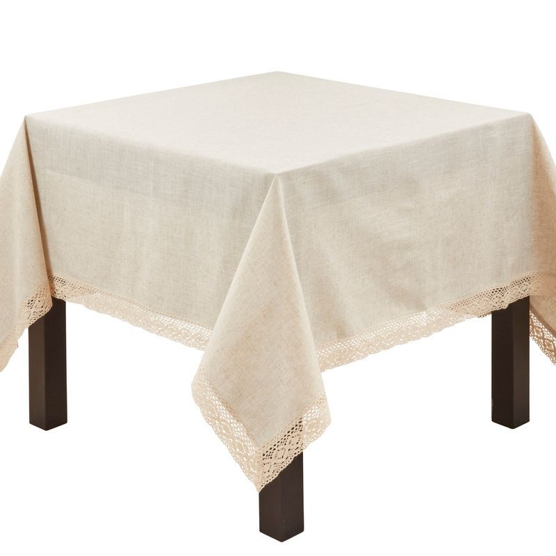 Natural Beige Square Lace Border Fabric Tablecloth