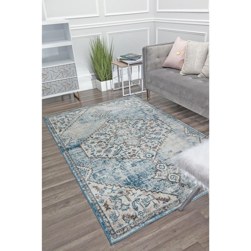 Powder Blue Medallion Synthetic 8' x 10' Area Rug