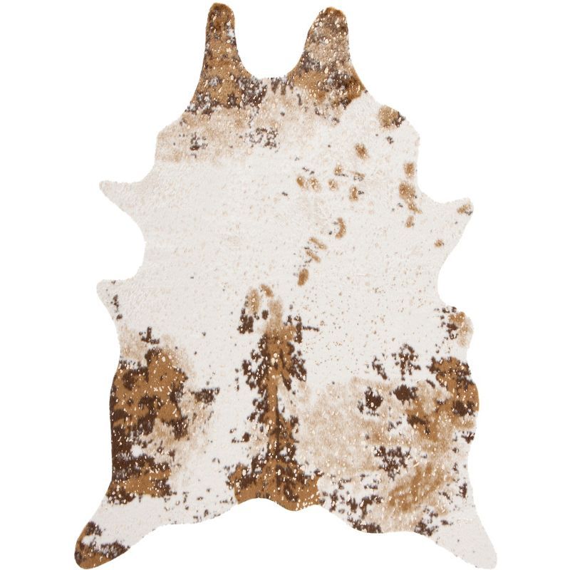 Beige and Dark Brown Faux Cowhide Area Rug