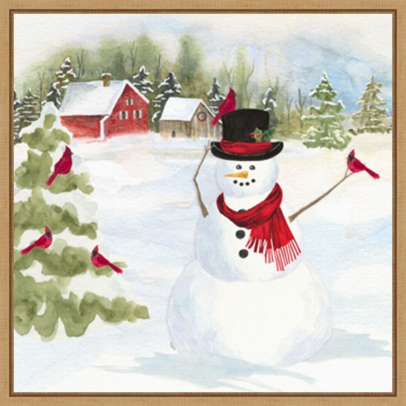 Snowman Christmas Canvas Print with Maple Frame, 22 x 22 inches