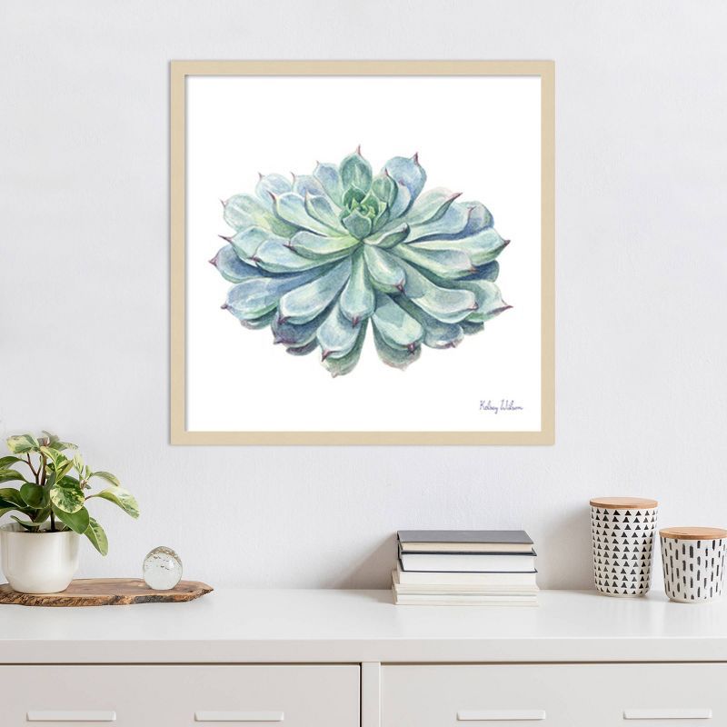 Blue-Green Succulent Watercolor 25"x25" Wood Framed Wall Art