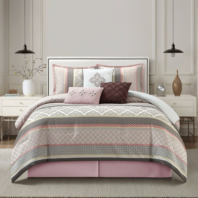 Blush Pink Jacquard California King Comforter Set