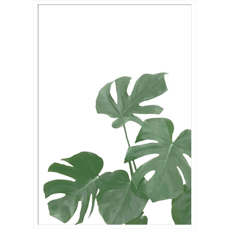 Monstera Aqua IV 29" x 41" White Wood Framed Botanical Print