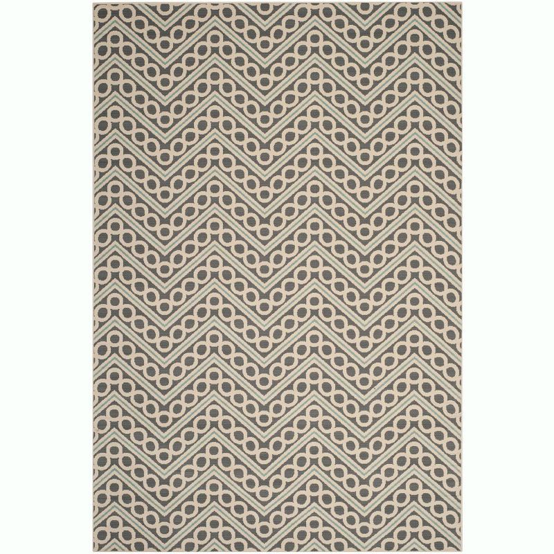 Dark Grey and Ivory Geometric Synthetic Outdoor Area Rug