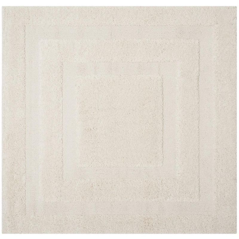 Cream Square Synthetic Shag Rug with Textured Design