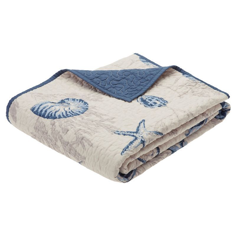 Bayside Oversized Quilted Throw in Ivory and Navy Blue 60"x70"