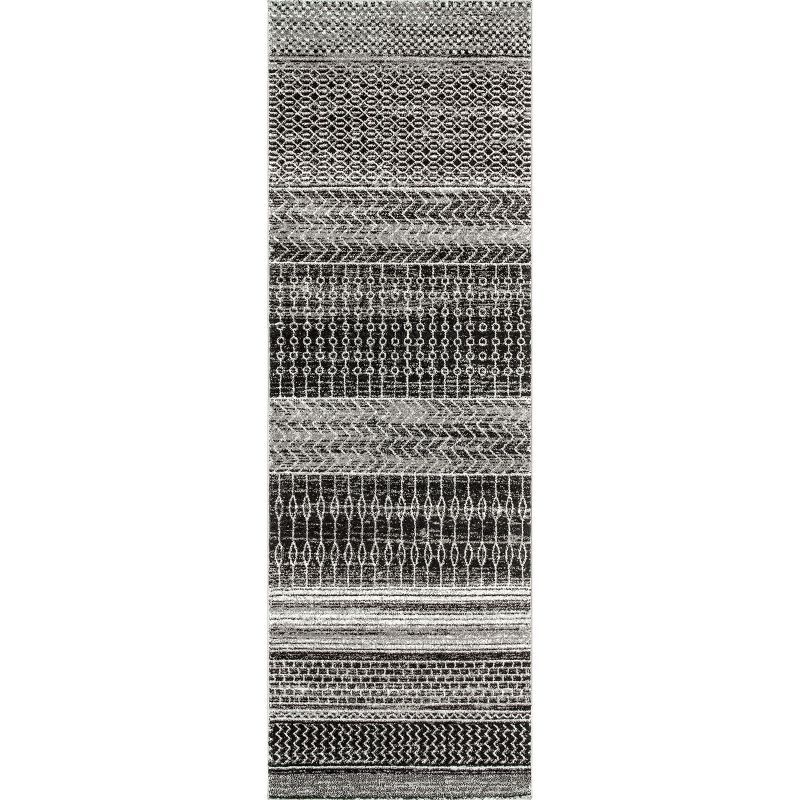 Nova Striped Dark Gray Synthetic 32" Reversible Runner Rug