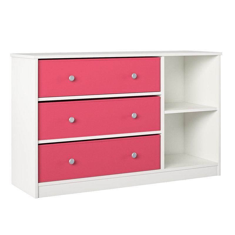 White and Pink 3-Drawer Wide Nursery Dresser