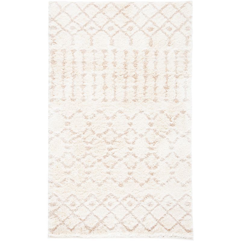 Sparta Cream Geometric Hand-Knotted Shag Area Rug - 3' x 5'