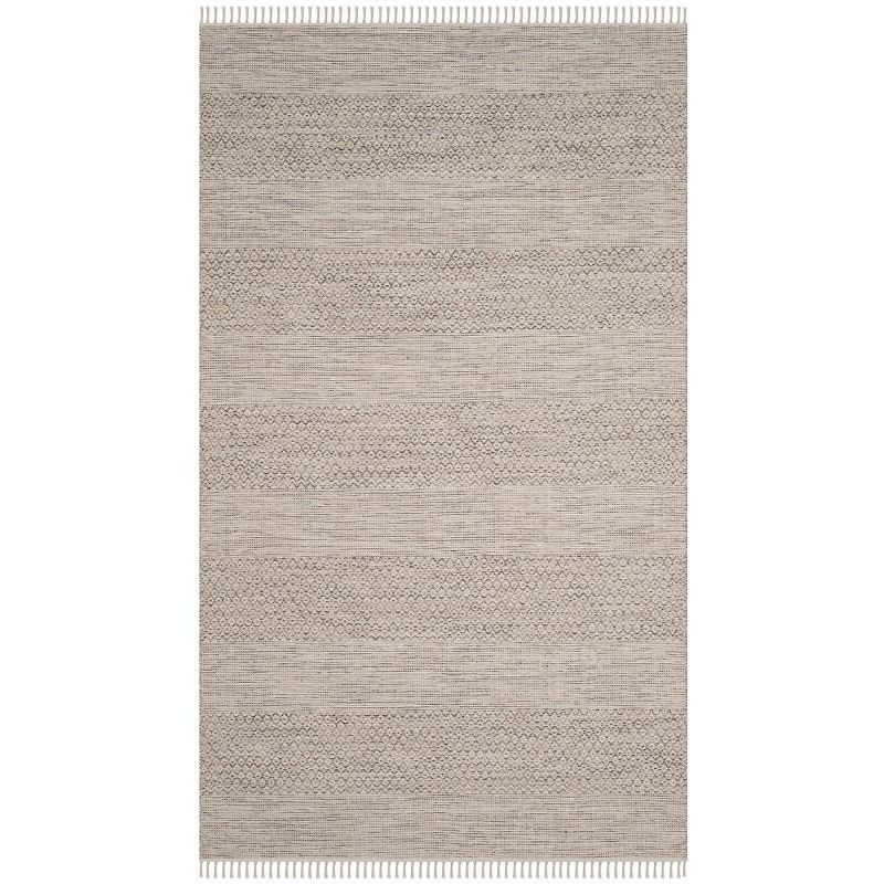 Ivory and Steel Grey Geometric Cotton Area Rug 5' x 8'
