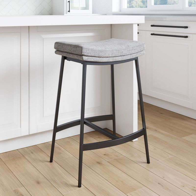 Feather Grey Upholstered Saddle Seat Backless Bar Stool