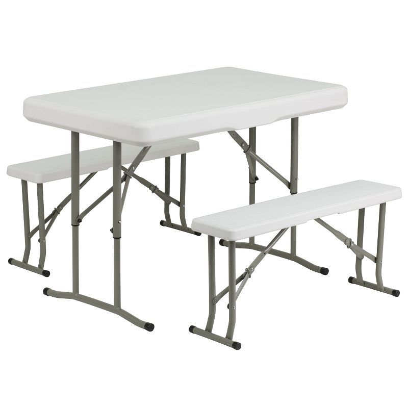 Granite White Metal Folding Table and Bench Set