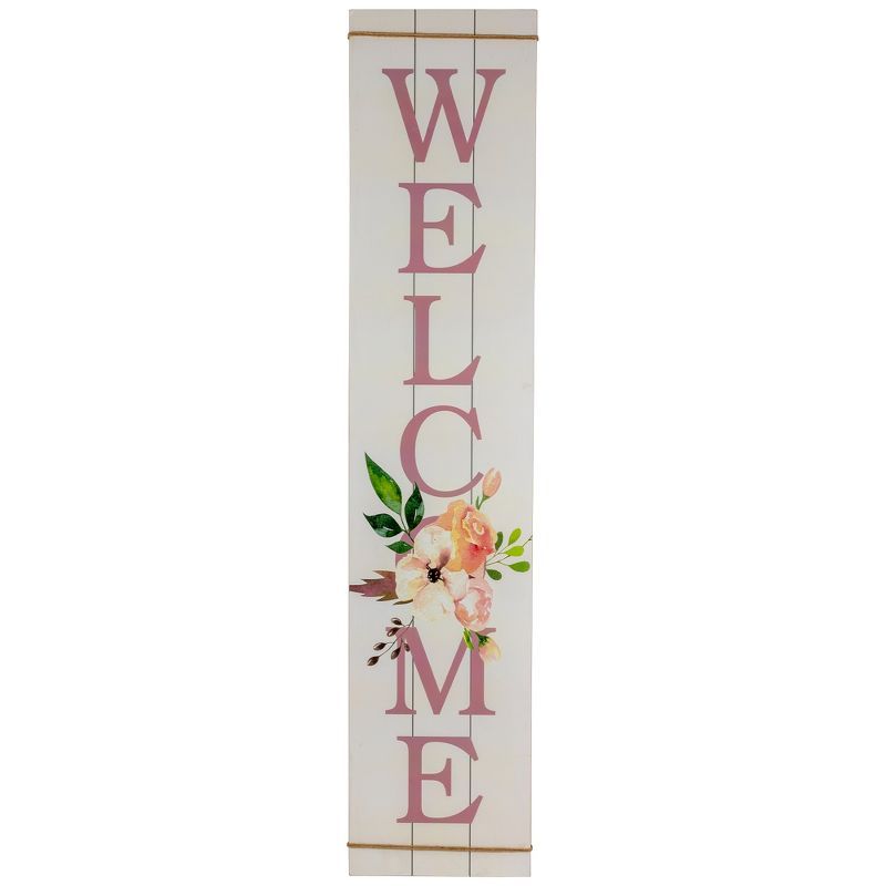 White Floral Welcome Wooden Spring Wall Sign