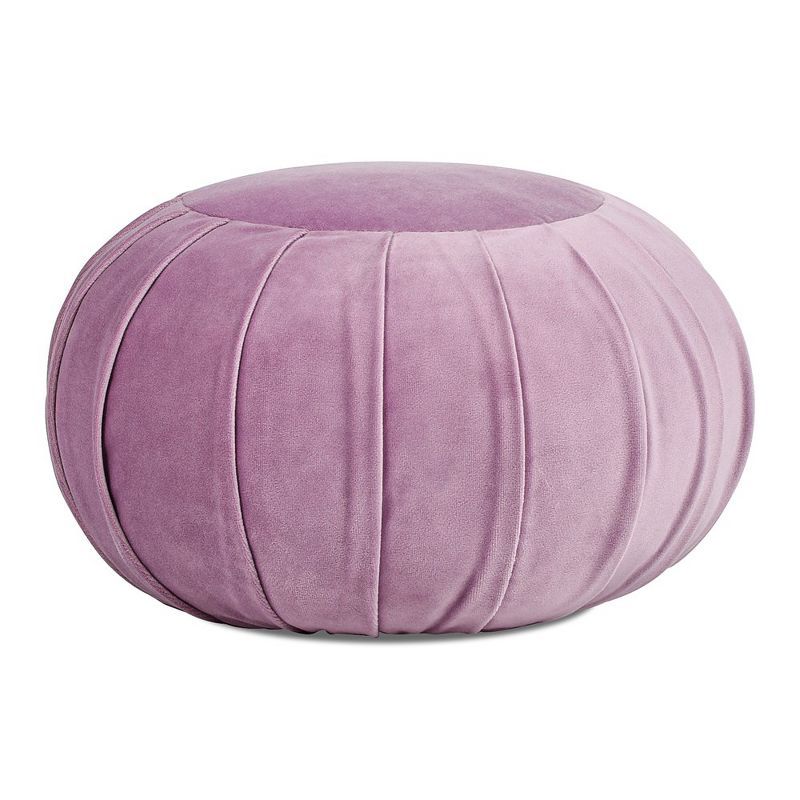 Lavender Velvet Round Pleated Accent Pouffe Pillow