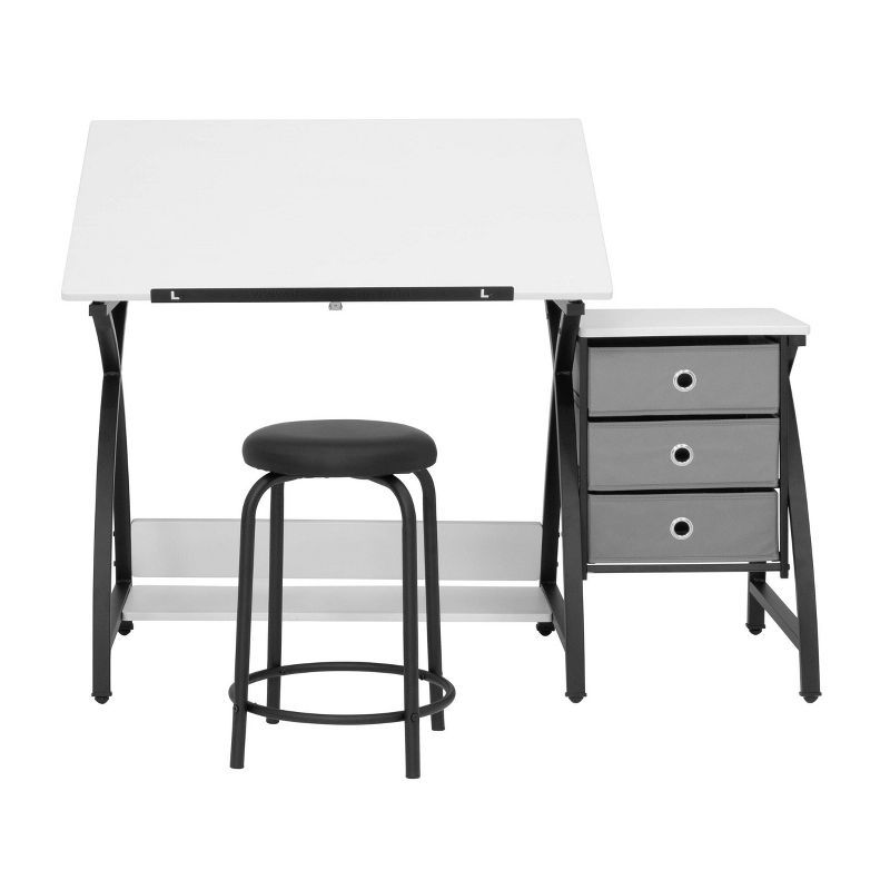 40'' Black & White Adjustable Craft Table with Storage & Padded Stool