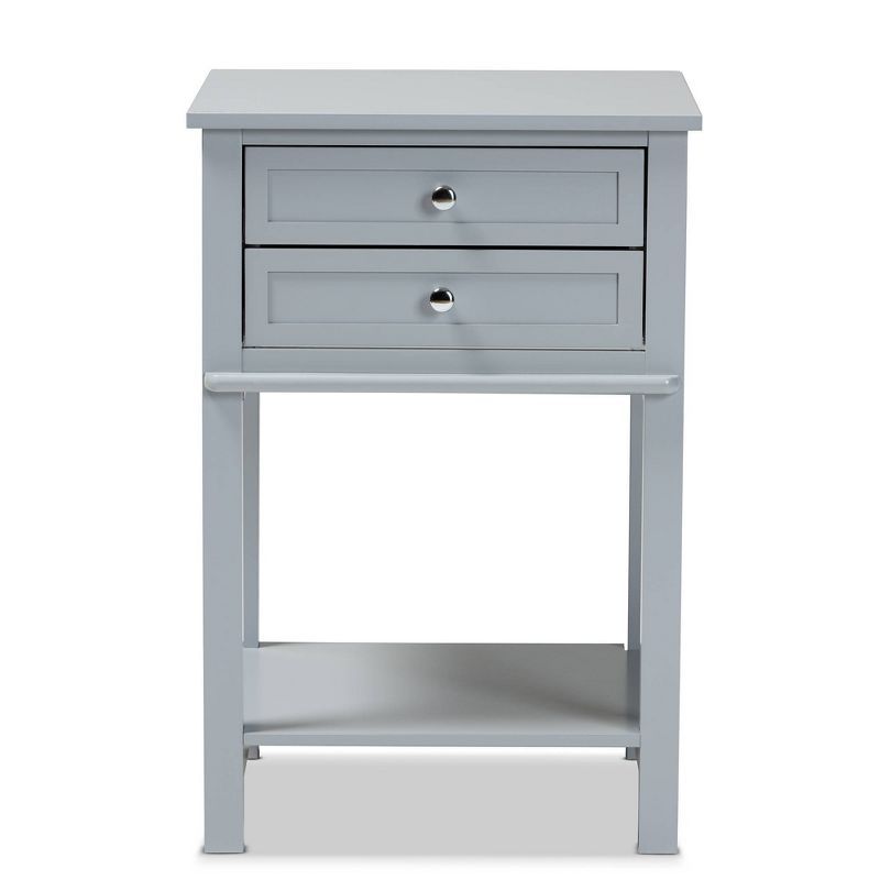 Willow Light Grey 2-Drawer Wood Nightstand with Silver Knobs