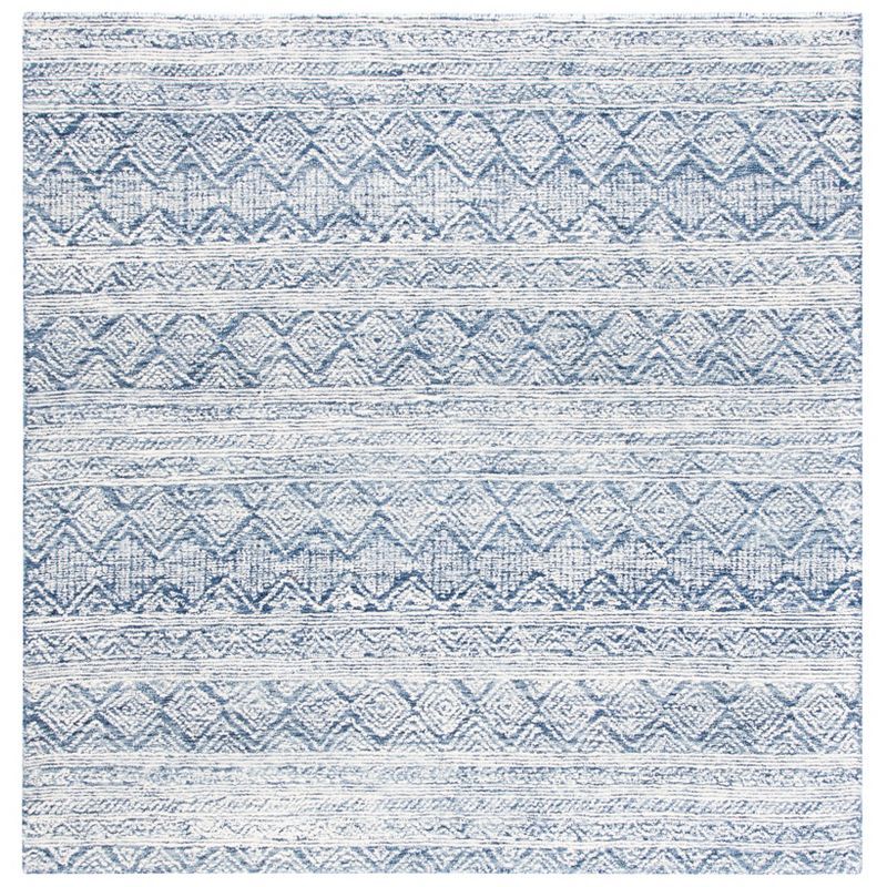 Blue and Ivory 6' x 6' Square Hand-Tufted Wool Rug