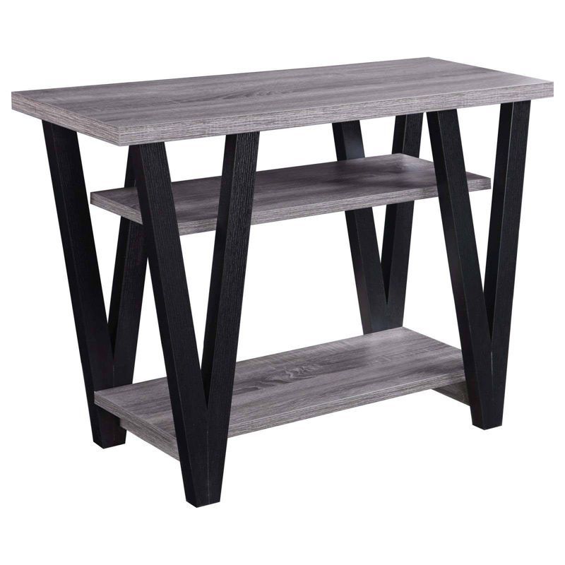 Black and Gray Rectangular Wood Sofa Table with Storage