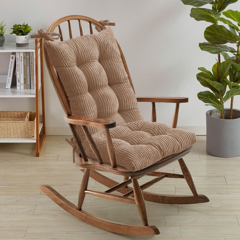 Taupe Velvet Ribbed Rocking Chair Cushion Set with Ties